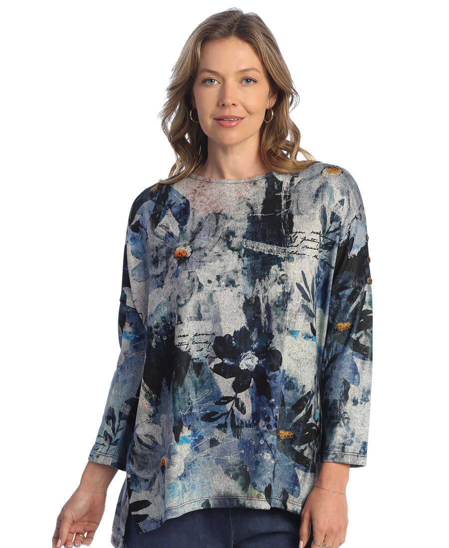 CAROLINA FLOWER BRUSHED KNIT TUNIC TOP
