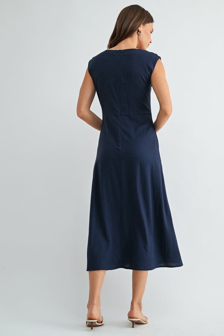 INKY NAVY CAP SLEEVE MAXI DRESS