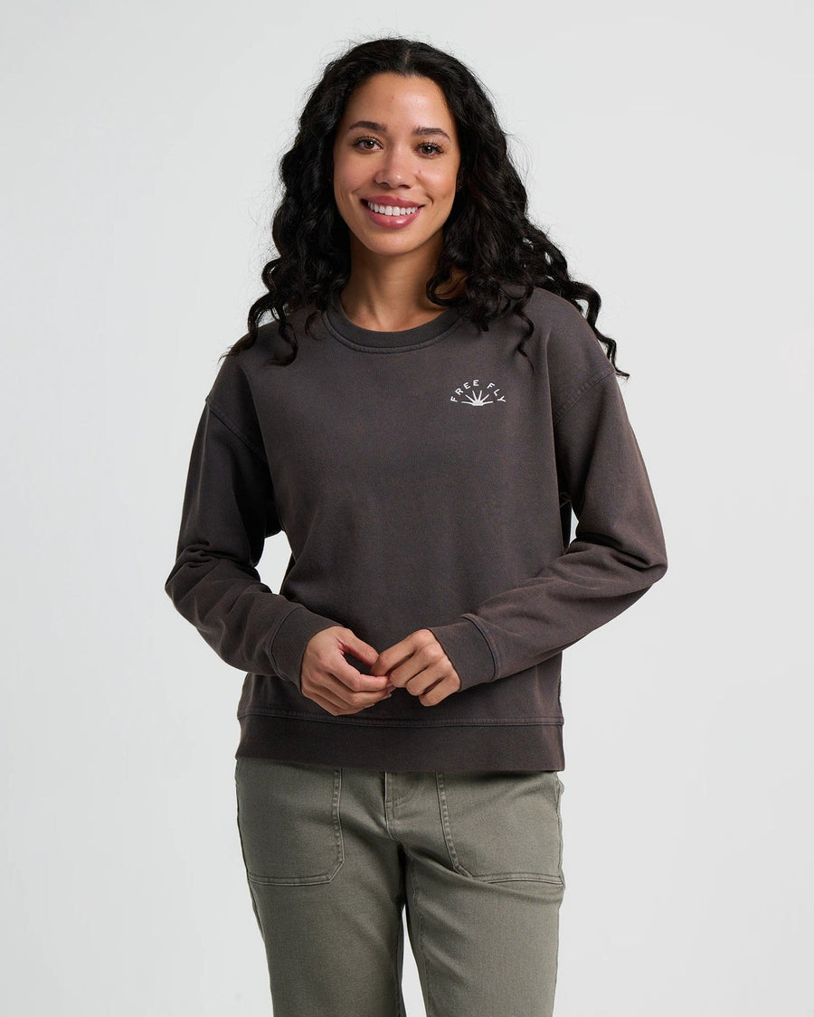 WOMEN'S BLACK SAND WASH SUNBURST FLEECE CREW

