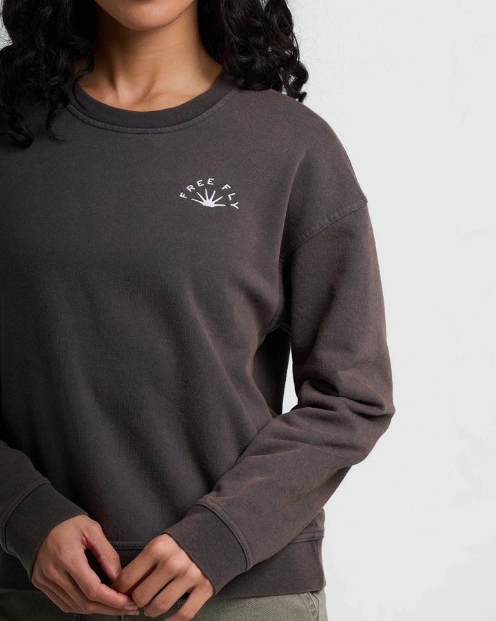 WOMEN'S BLACK SAND WASH SUNBURST FLEECE CREW