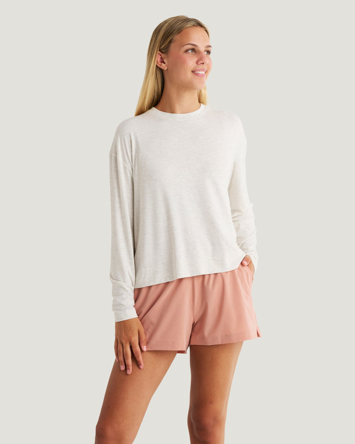OFF WHITE HEATHER BAMBOO SHADE CROSSOVER LONG SLEEVE