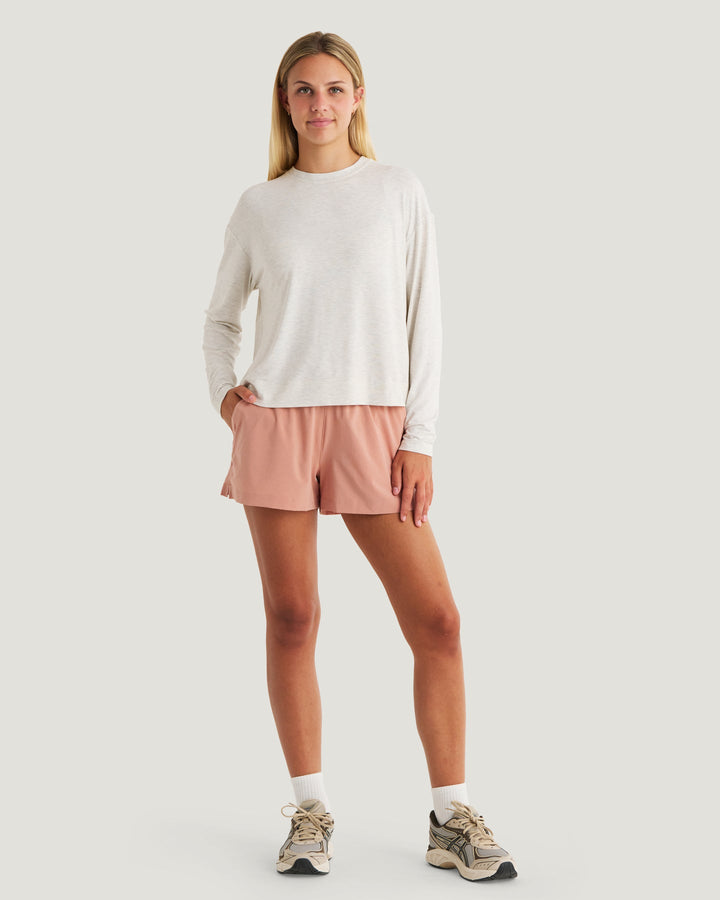 OFF WHITE HEATHER BAMBOO SHADE CROSSOVER LONG SLEEVE