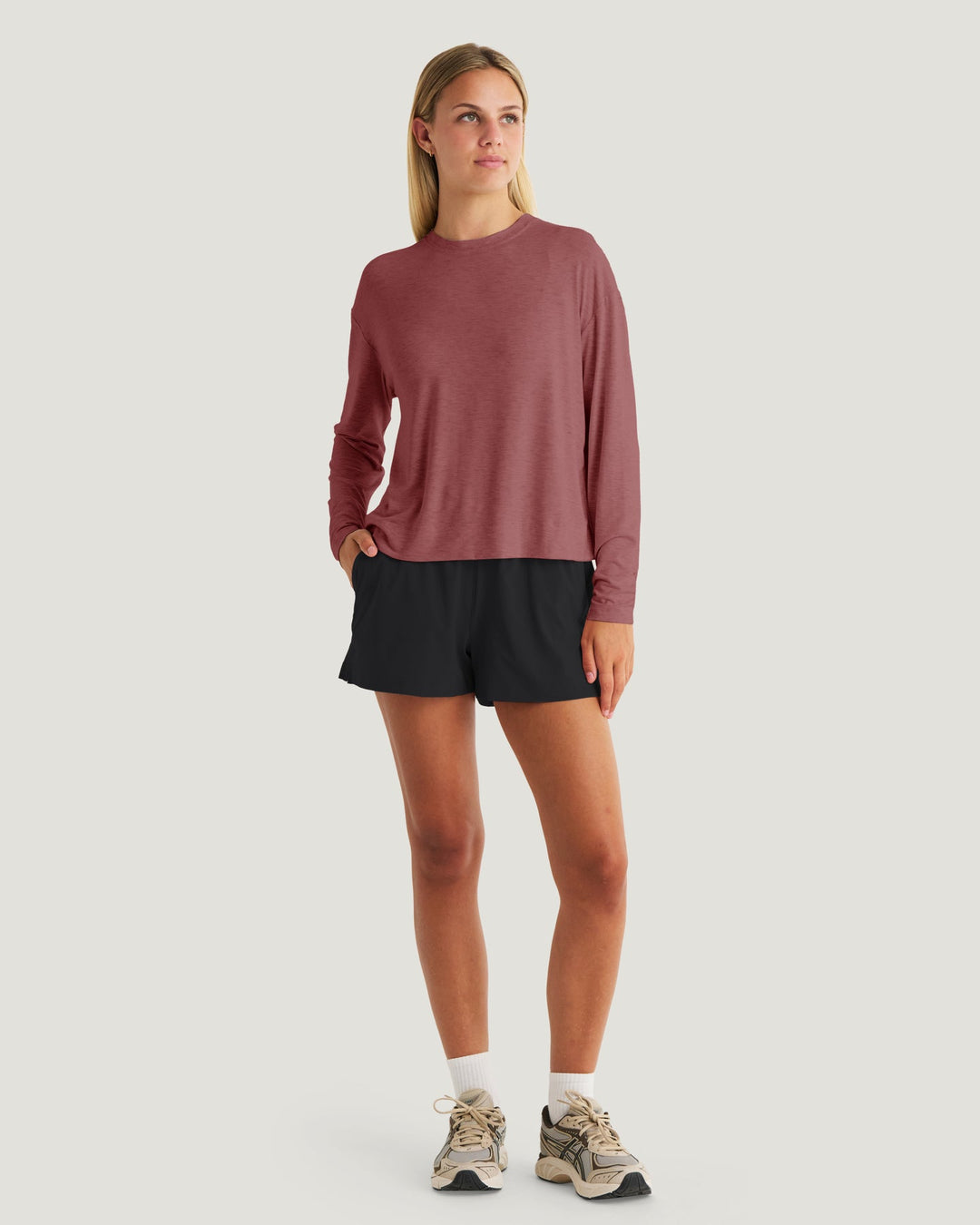 PLUM BAMBOO SHADE CROSSOVER LONG SLEEVE TOP