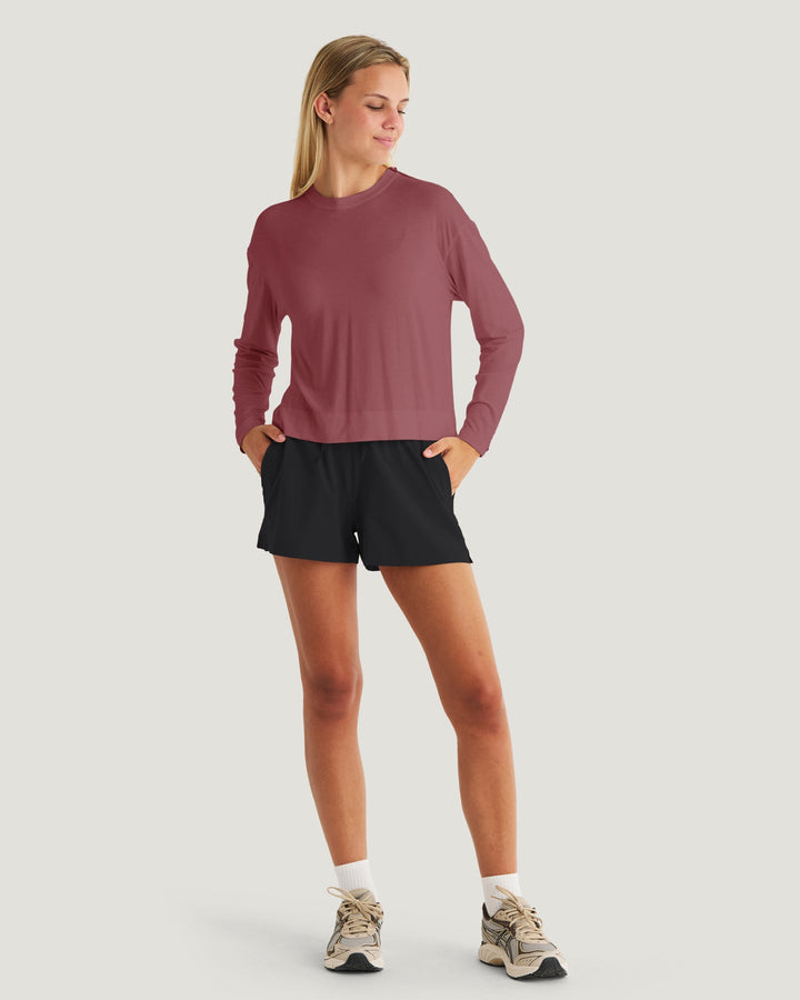 PLUM BAMBOO SHADE CROSSOVER LONG SLEEVE TOP