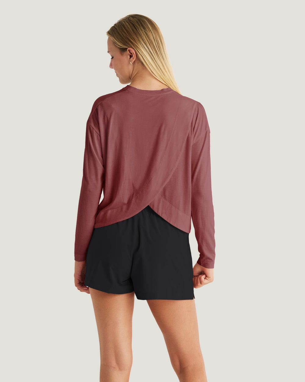 PLUM BAMBOO SHADE CROSSOVER LONG SLEEVE TOP
