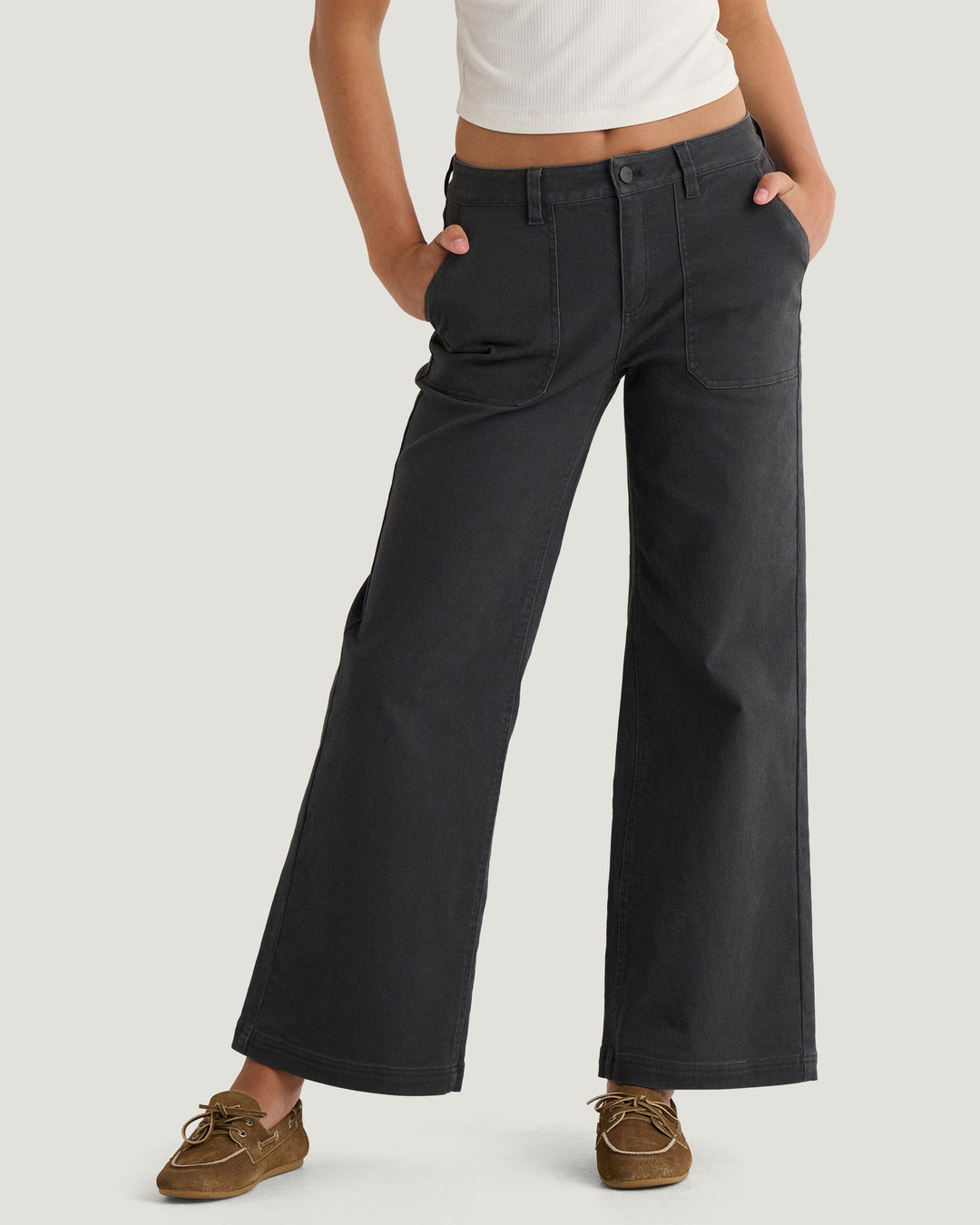 ANTHRACITE FOLLY TWILL WIDE LEG PANT