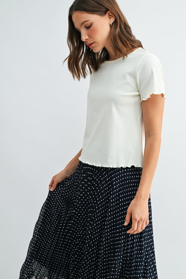 BLACK PLEATED POLKA DOT SKIRT