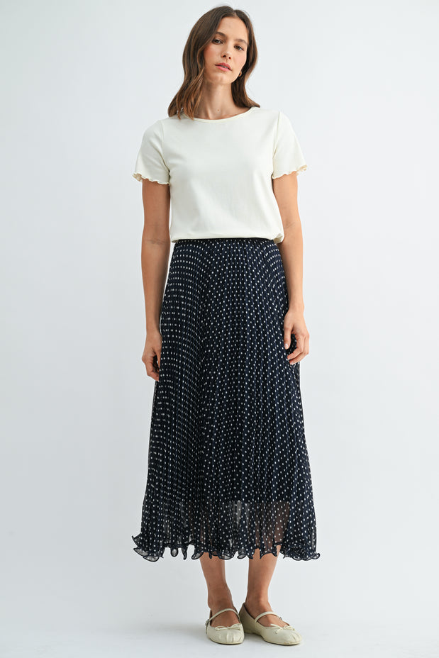 BLACK PLEATED POLKA DOT SKIRT