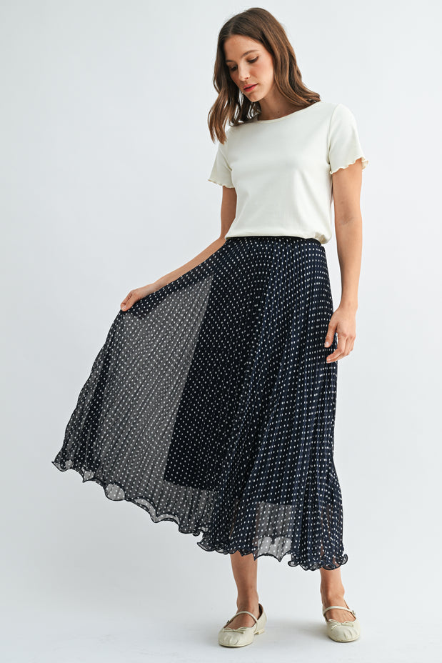 BLACK PLEATED POLKA DOT SKIRT

