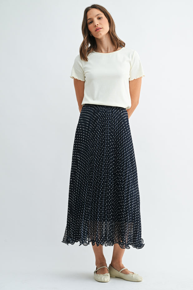 BLACK PLEATED POLKA DOT SKIRT