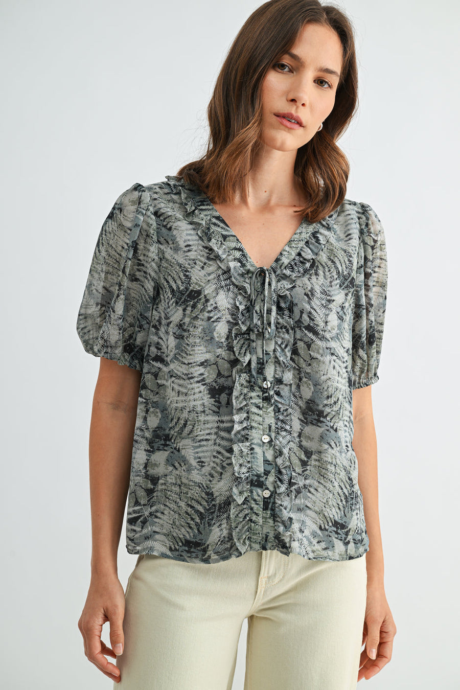 FERN RUFFLE NECK BLOUSE

