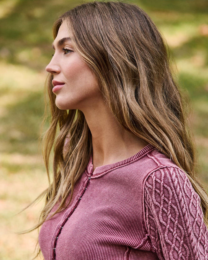 BURGUNDY HATTIEVILLE MIXED MEDIA CABLE HENLEY