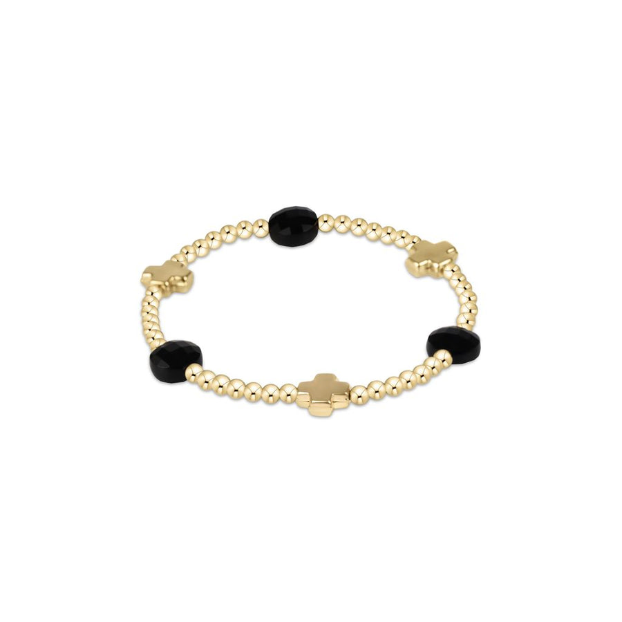 FACETED ONYX SIGNATURE CROSS ADMIRE 3MM BEAD BRACELET
