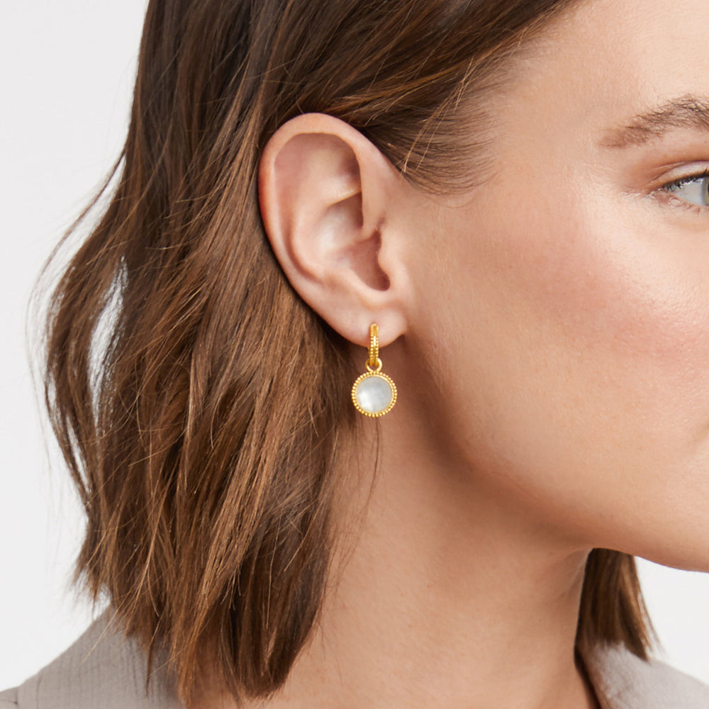 FLEUR-DE-LIS IRIDSCENT CLEAR CRYSTAL HOOP & CHARM EARRINGS
