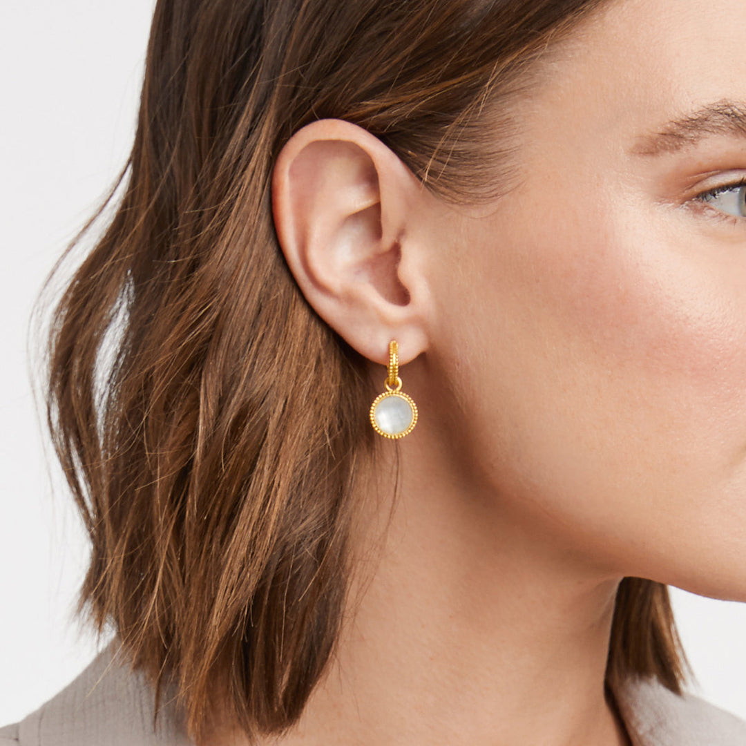 FLEUR-DE-LIS IRIDSCENT CLEAR CRYSTAL HOOP & CHARM EARRINGS