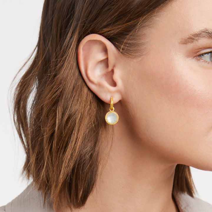 FLEUR-DE-LIS IRIDSCENT CLEAR CRYSTAL HOOP & CHARM EARRINGS