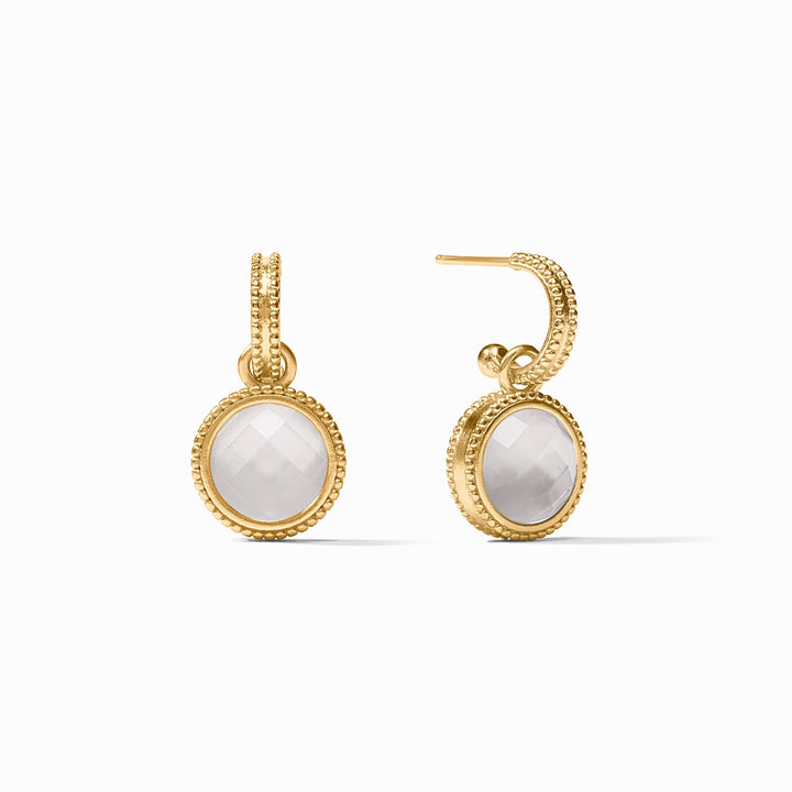 FLEUR-DE-LIS IRIDSCENT CLEAR CRYSTAL HOOP & CHARM EARRINGS