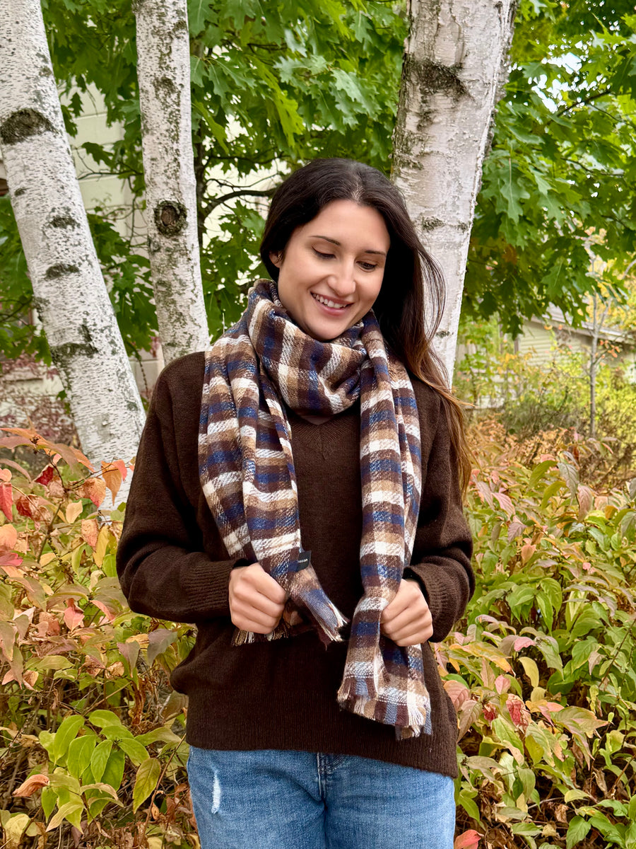 COMFORT & JOY NEUTRAL PLAID SCARF
