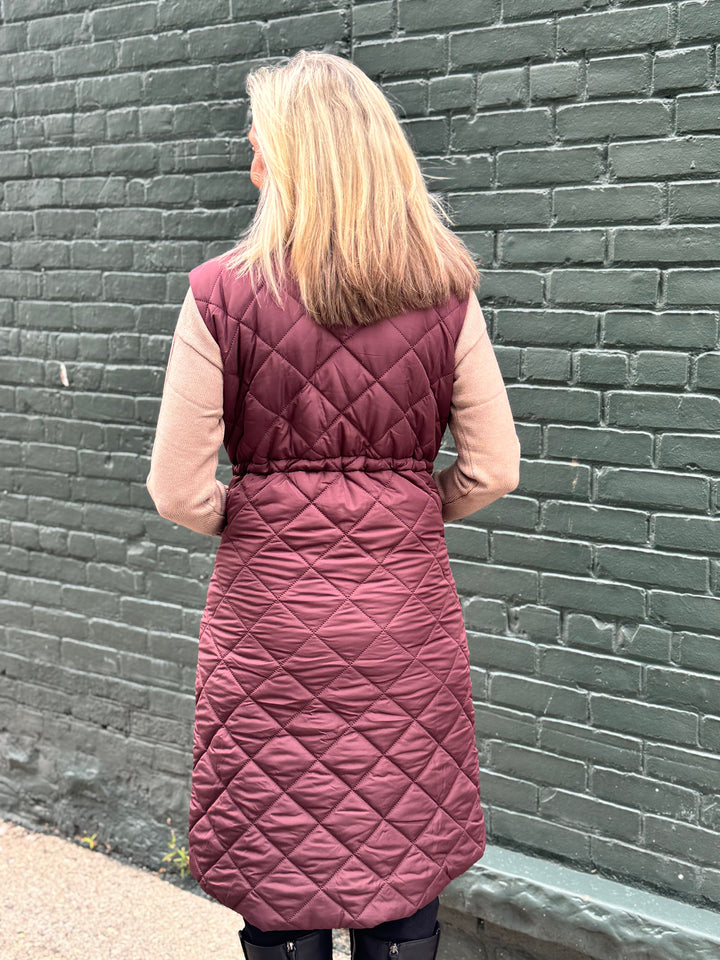 PLUM ZOE LONG QUILTED VEST WITH DRAWSTRING WAIST