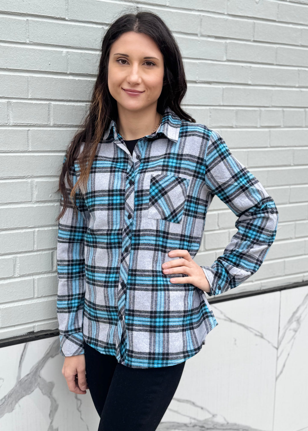 BLACK & AQUA FLANNEL SHIRT