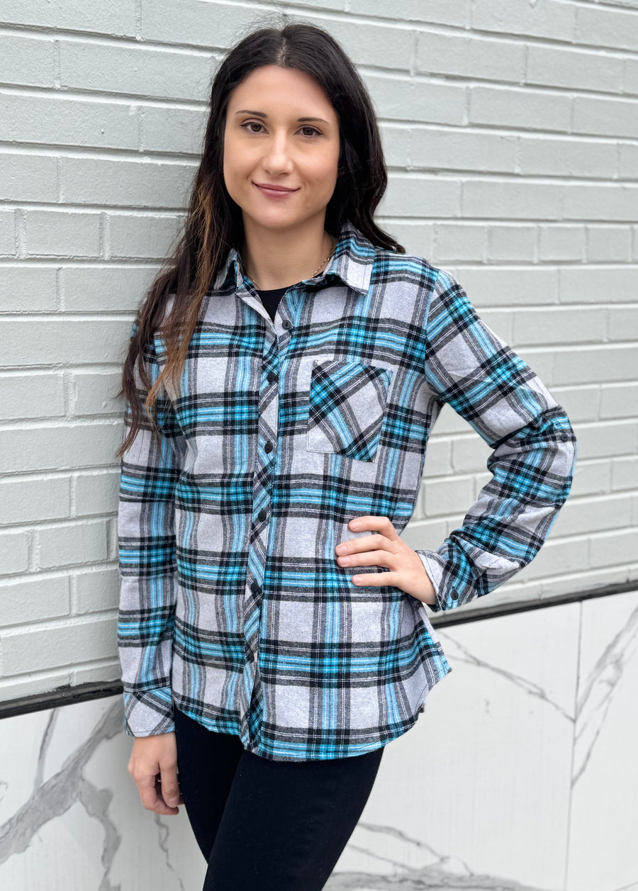 BLACK & AQUA FLANNEL SHIRT

