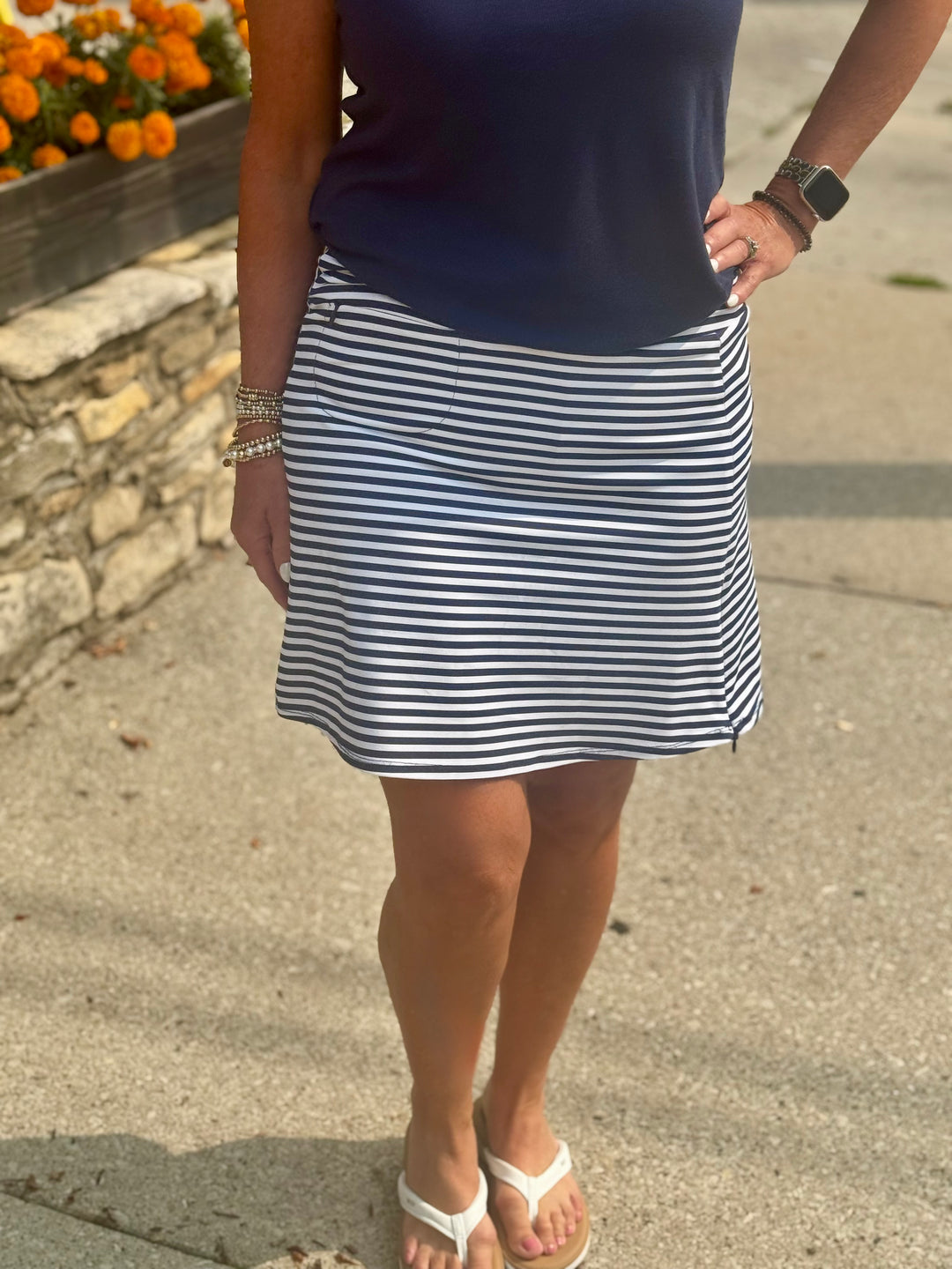 TESSA NAVY STRIPE ZIP SKORT