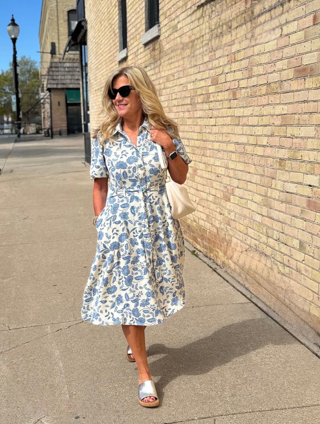 DASHA SAND FLORAL MIDI DRESS