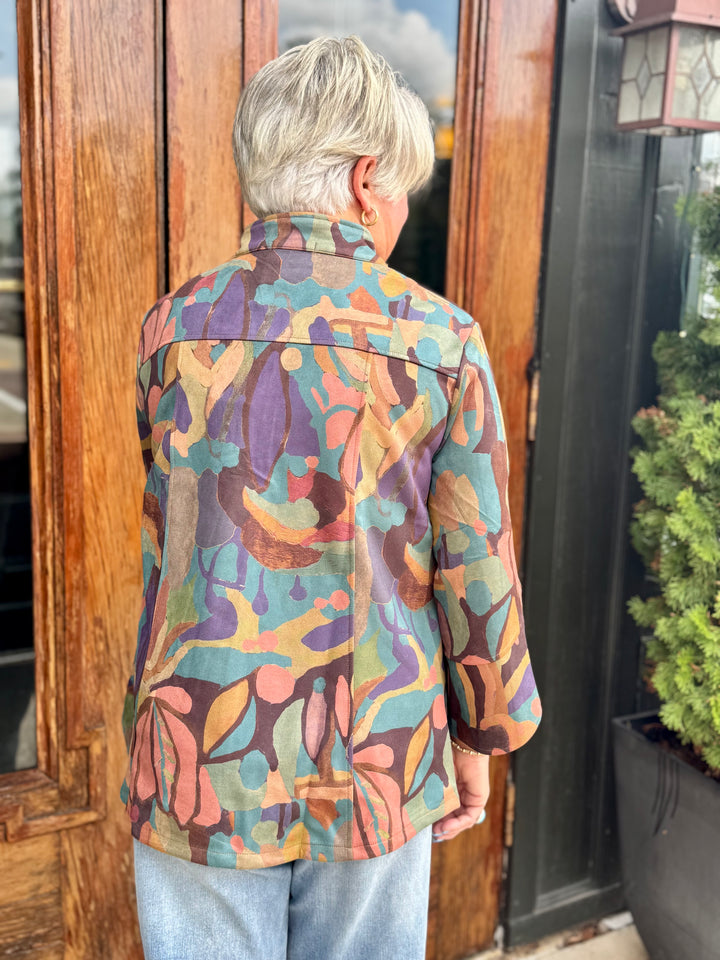 3 BUTTON FAUX SUEDE PRINT JACKET