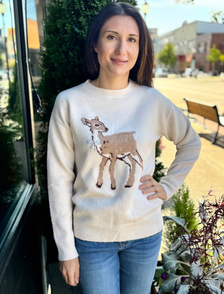 CREAM FAWN CREW NECK SWEATER