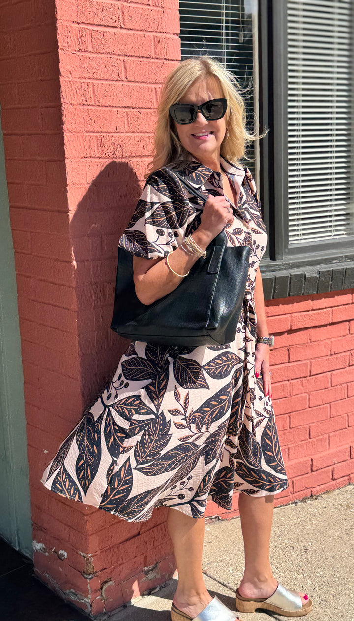 DASHA BLACK FLORAL MIDI DRESS