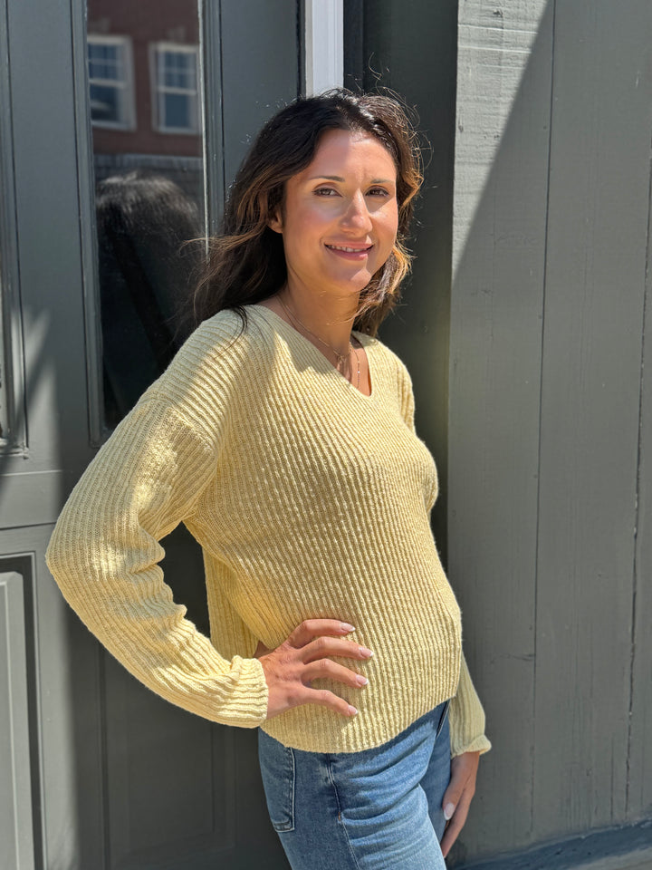 MAGGIE BUTTER DROP SHOULDER V-NECK SWEATER
