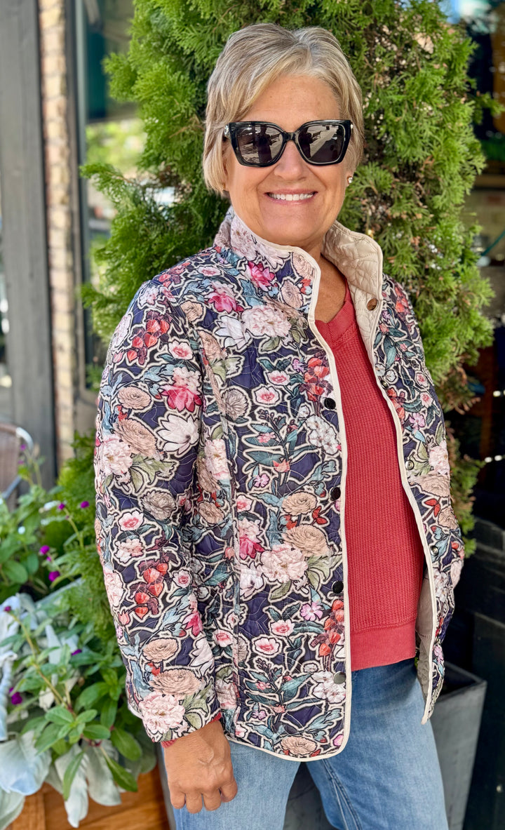 PARCHMENT REVERSIBLE FLORAL QUILTED JACKET