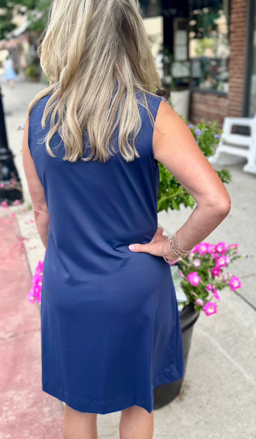 GAYLE NAVY V-NECK RUFFLE DRESS
