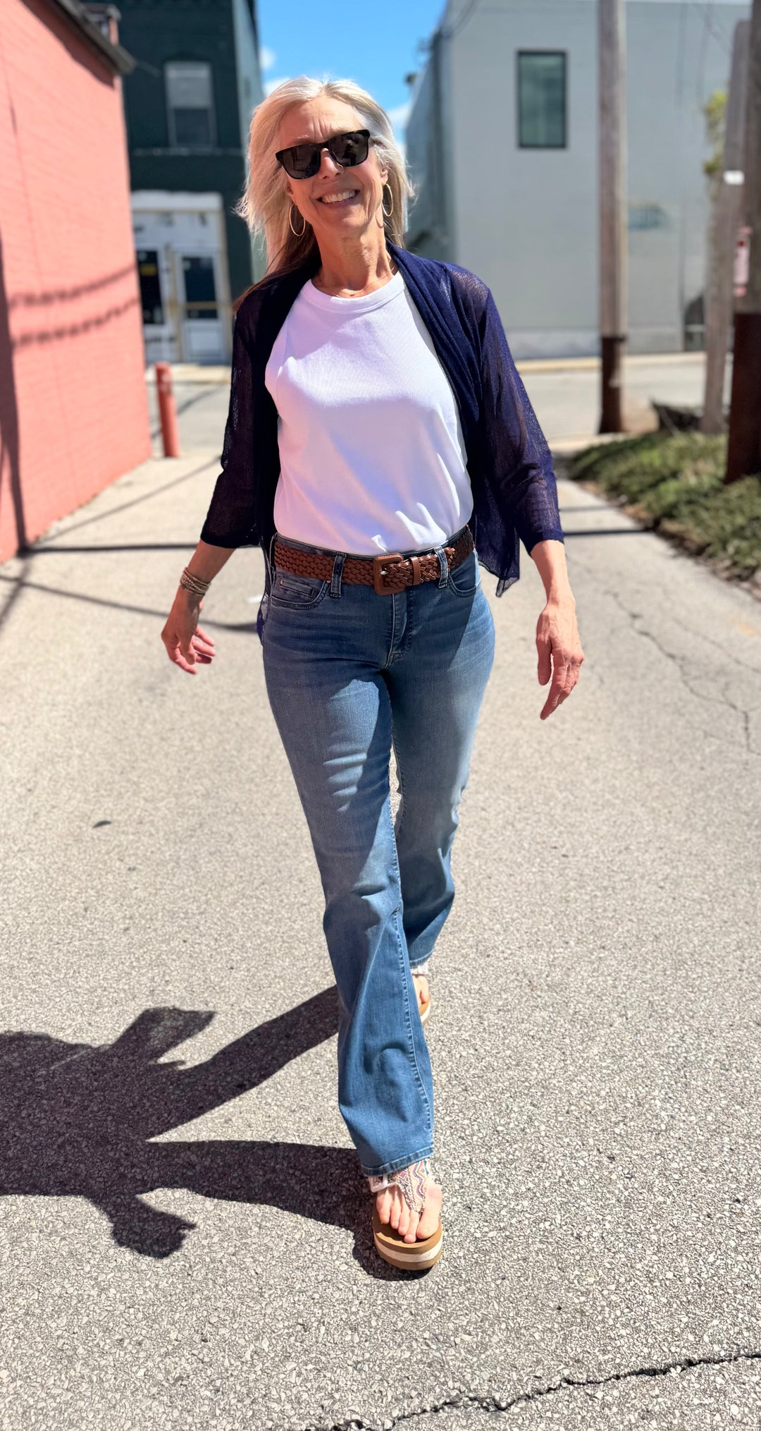 LEEZA NAVY MESH GO-TO CARDI