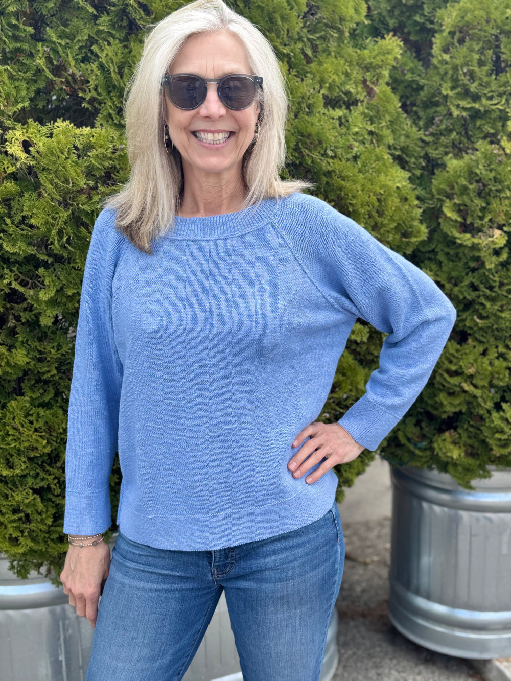 MILEY PERIWINKLE RAGLAN SLEEVE SWEATER
