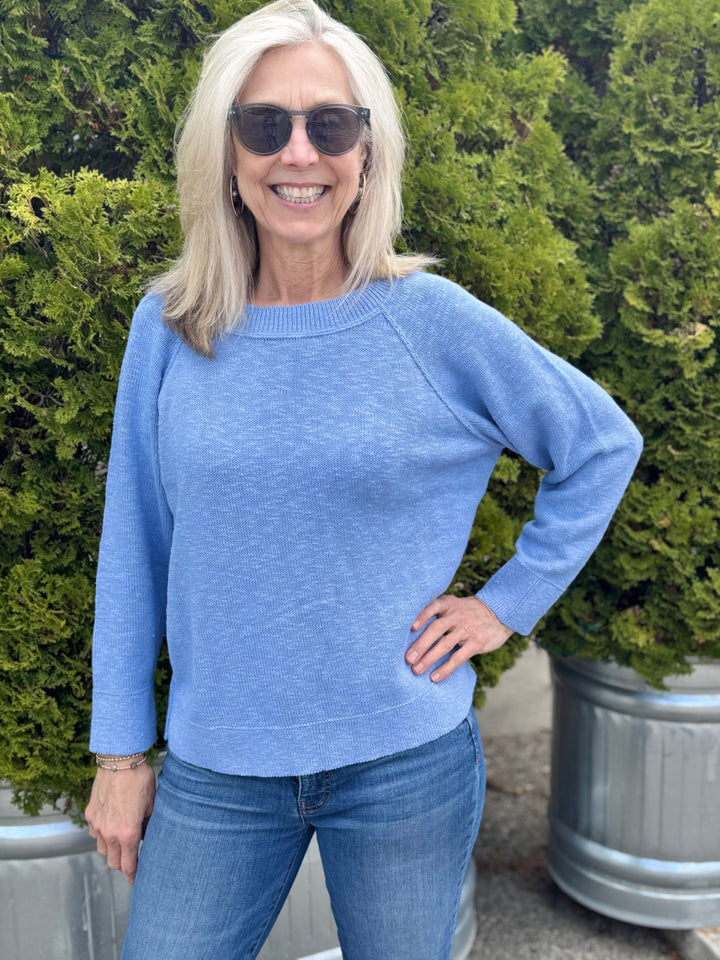 MILEY PERIWINKLE RAGLAN SLEEVE SWEATER