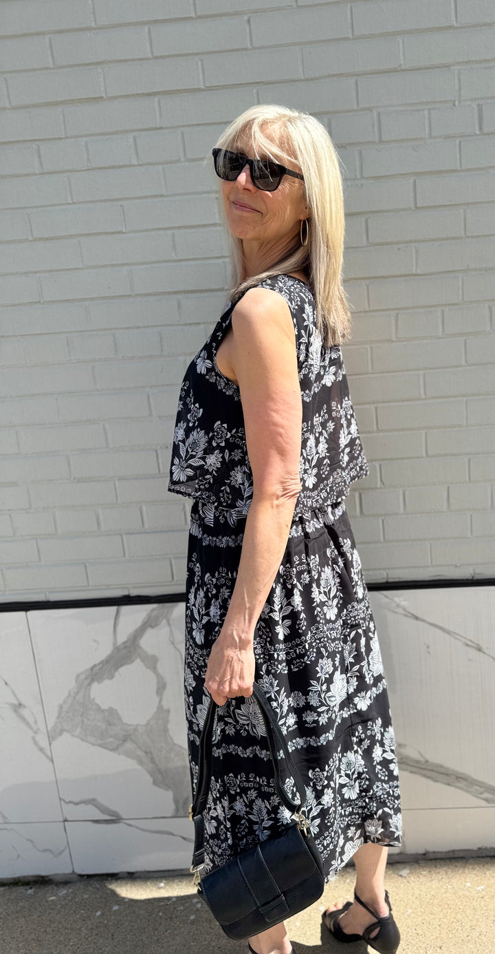 ADEL FLORAL DOUBLE LAYER LONG MIDI DRESS