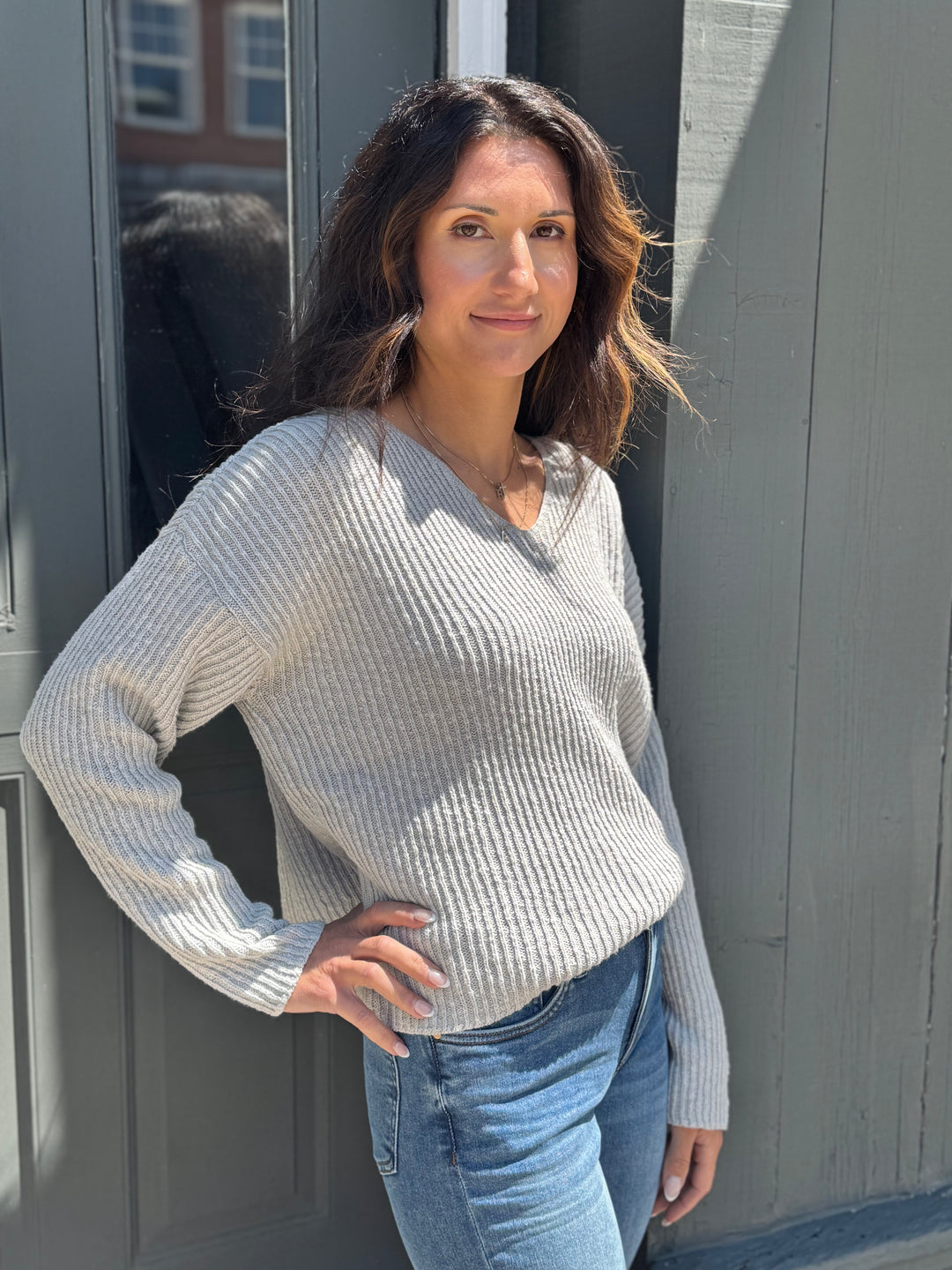 MAGGIE DESERT DROP SHOULDER V-NECK SWEATER