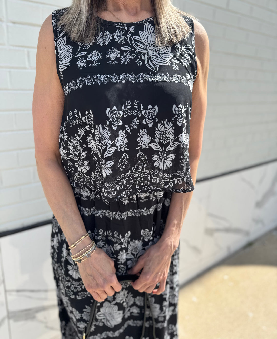 ADEL FLORAL DOUBLE LAYER LONG MIDI DRESS