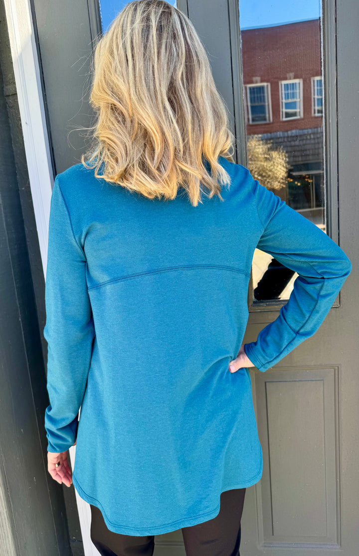 CLAIRE TEAL LUXE COWL TUNIC TOP