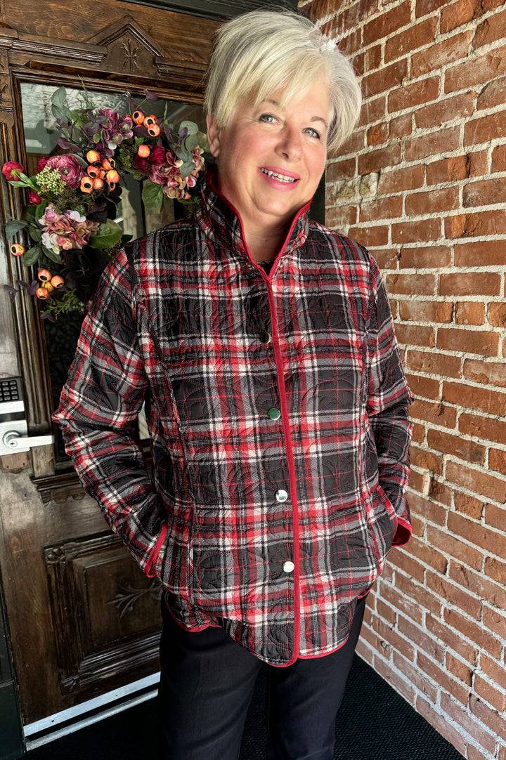 RED PLAID REVERSIBLE QUILTED JACKET