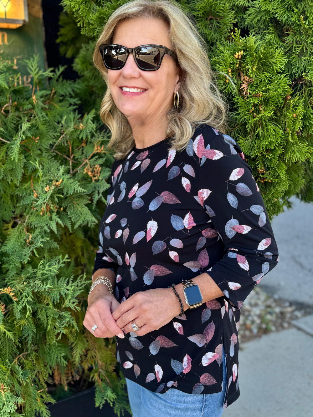 JAYLA  3/4 SLEEVE LEAF PRINT TOP
