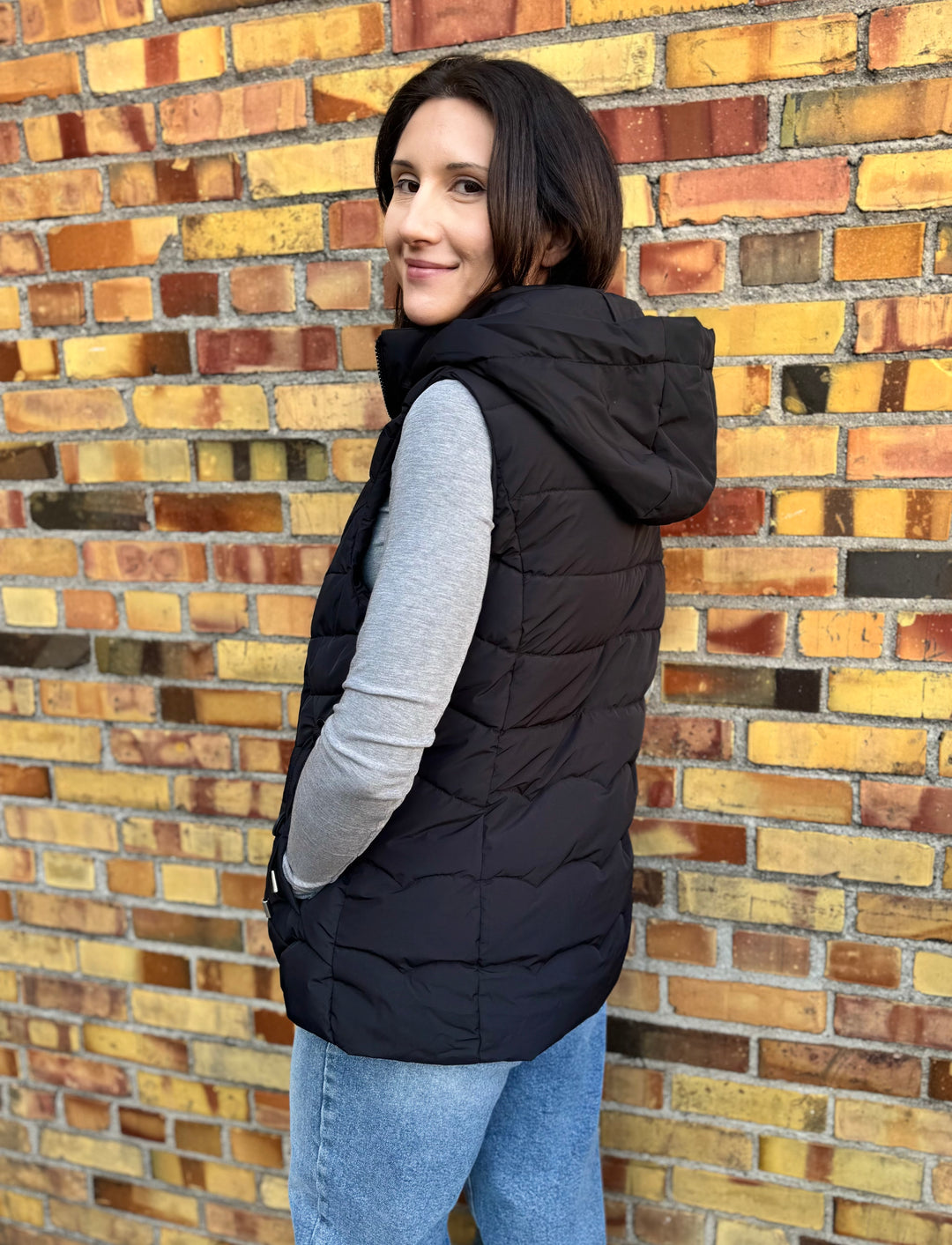 MAXINE BLACK HOODIE PUFFER VEST