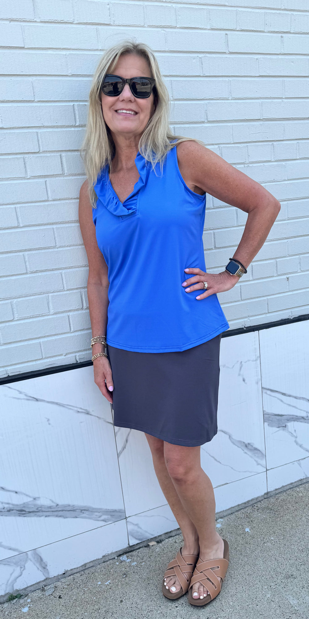 DEEP SEA GRETCHEN V-NECK RUFFLE TOP
