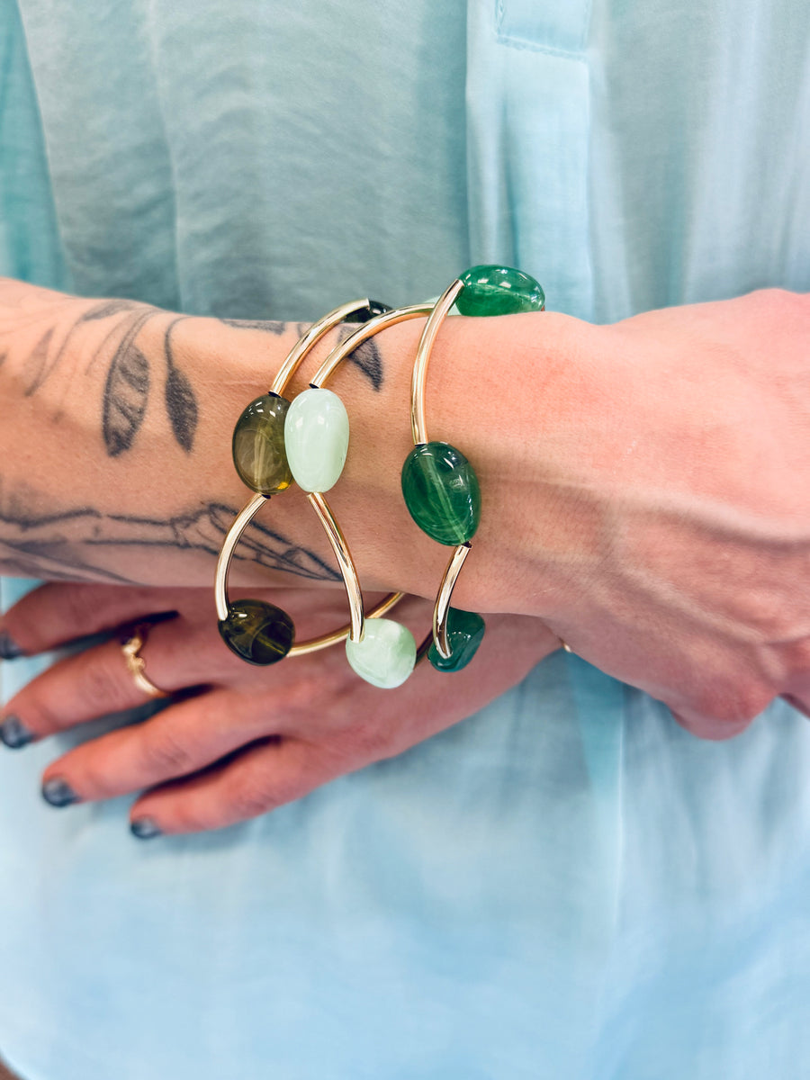 JADE & GOLD ELASTIC BEADED BRACELET SET
