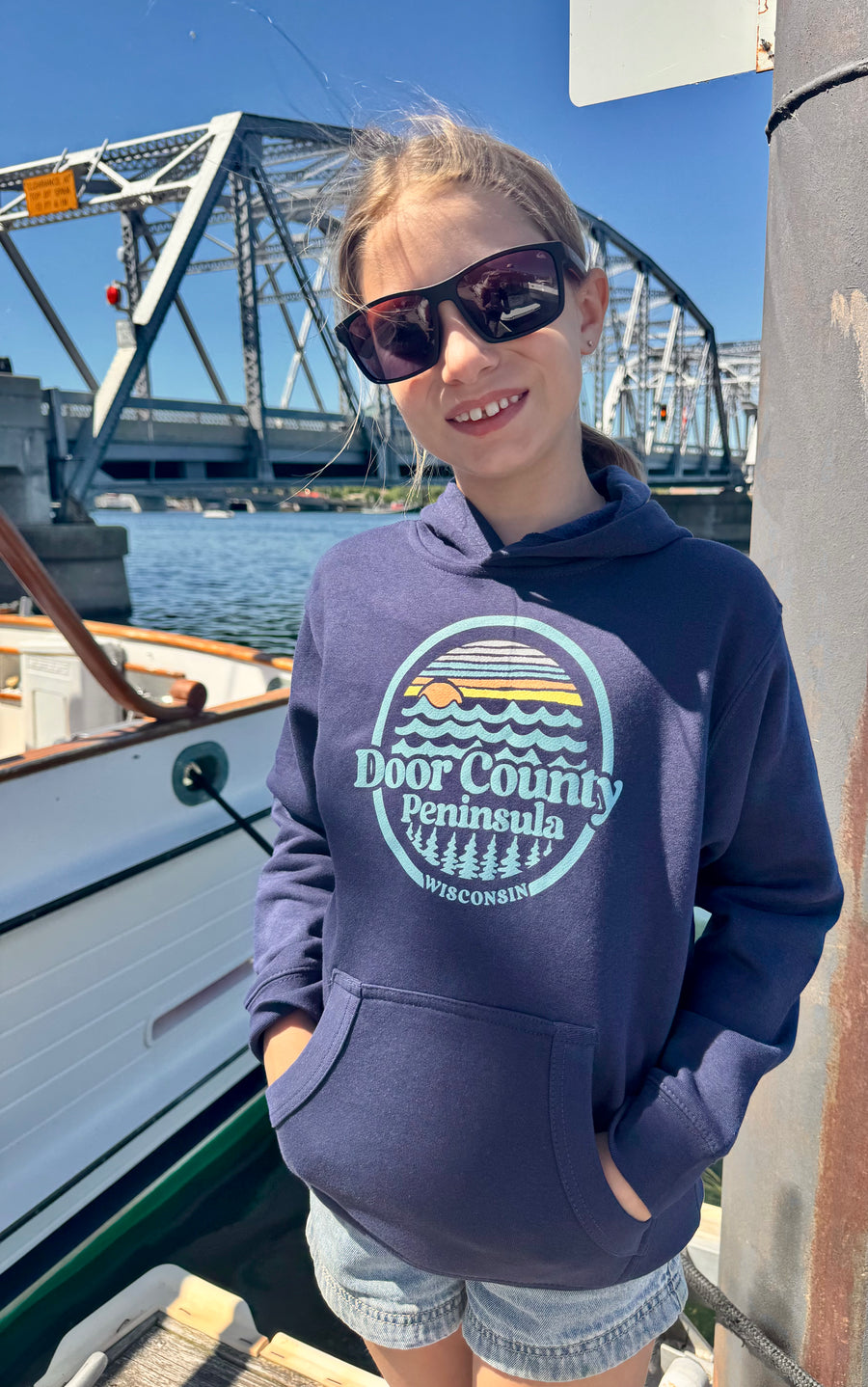 YOUTH NAVY DOOR COUNTY PENINSULA PINES HOODIE
