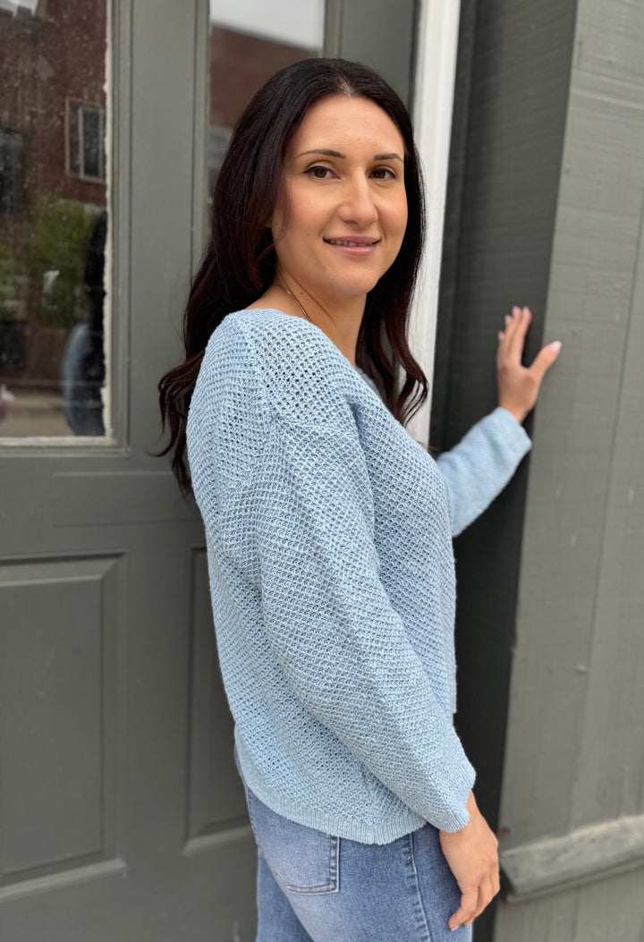 MIDGE  SKY BASKET WEAVE CREW SWEATER