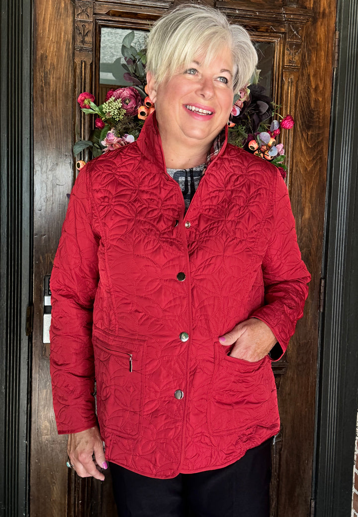 RED PLAID REVERSIBLE QUILTED JACKET