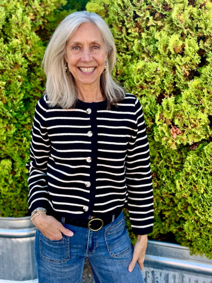 BLACK CHASTAIN STRIPE CARDIGAN SWEATER