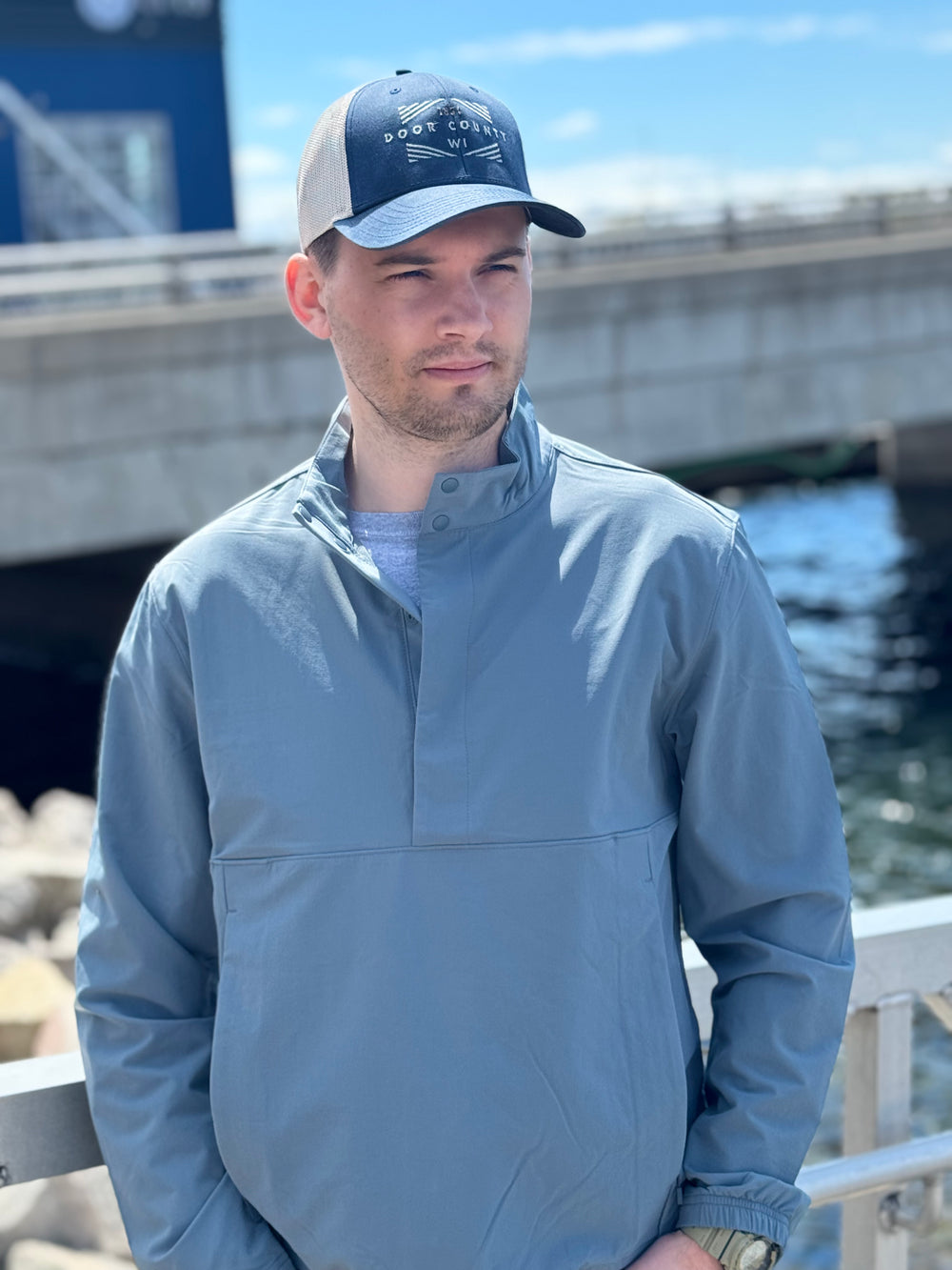 STEEL BLUE DOOR COUNTY DIAMOND BOX EMBROIDERED TRUCKER HAT
